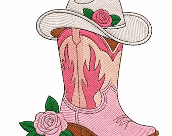 Cowboy Boot Embroidery Design, Western Floral Boots, Cowgirl Embroidery, Rose Boot Pattern, 5 Sizes