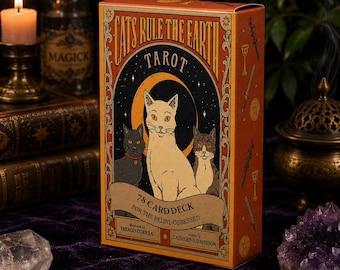 Katzen Regel Die Erde Tarot Deck, 78 Karte Katzenliebhaber Tarot Set, Feline Wahrsagung Karten, Mystische Katze Tarot Geschenk für Leser, Geschenk für Tarot Liebhaber