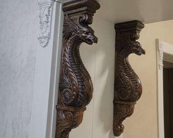 Door Corbel, Large Wall Shelf Bracket, carved on alder wood Free tariffs to USA