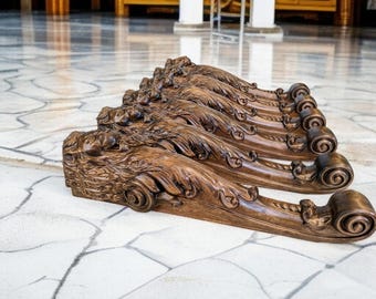 Lion Head Corbel Carved on alder Wood , Dark Walnut Finish Free tariffs to USA