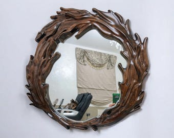 円形ミラー：水しぶき模様の不規則な円形壁飾り 24インチ