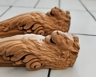 Lion Head Corbel Carved on alder Wood , Dark Walnut Finish Free tariffs to USA