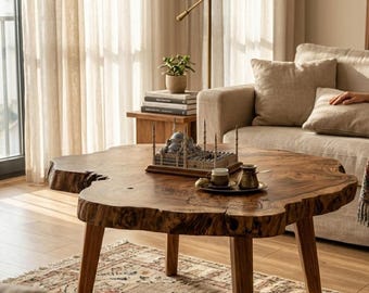 Live Edge Nussbaum Couchtisch - Massivholz Handgemachter Tisch - Rustikaler Moderner Couchtisch - Naturholz Möbel Wohnzimmer