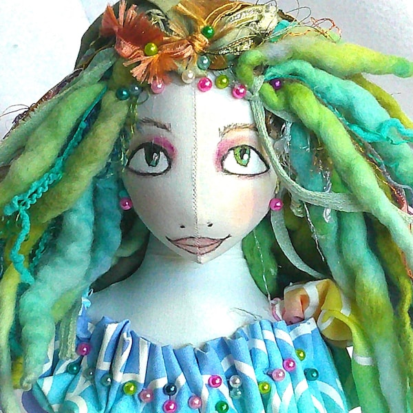 Mermaid Stump Cloth Doll Sea Nymph Art Soft Sculpture Holding Heart Pillow Valentine Mothers Day Gift