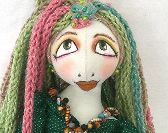 Mermaid Cloth Art Doll Green Sea Nymph Soft Figurine