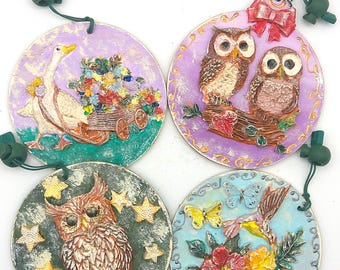 Owl Bird Goose Clay Ornaments