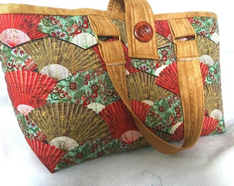 Japanese Fan Fabric Quilted Tote Craft Project Bag Crochet Knitting