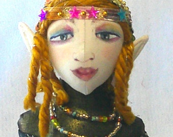 Elf Cloth Art Doll Bust, Soft Sculpture Home Decor Figurine