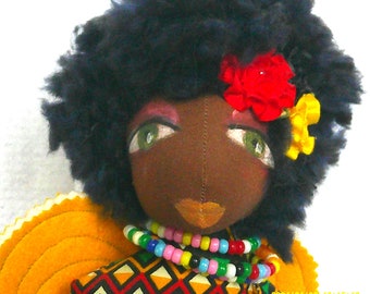 Black Fluffy Hair Cloth Art Bust Doll Angel Fairy Home Decor Figurine African Soft Sculpture