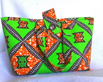 Green Orange African Print Fabric Design Quilted Tote Knitting Market Craft Projects Purse Handbag