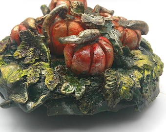 Orange Pumpkins Green Leaves Fall Decor Accent