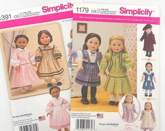 Simplicity 1179 1391 Vintage Inspired Doll Clothes for 18 inch Doll