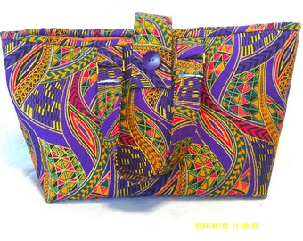 Purple Gold Orange Metallic African Print Fabric Design Quilted Tote Knitting Market Craft Projects Purse Handbag