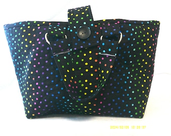 Polka Dots Black Tote Bag Medium Size for Craft Market Projects Purse