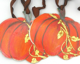 Fall Autumn Wood Pumpkin Sign  Set of 2