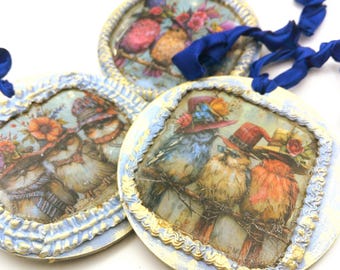 Fantasy Birds Blue Ornaments  Set of 3