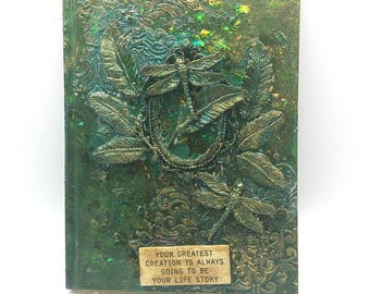 Dragonfly Decorated Blank Book with Green African Fabric Tote Bag