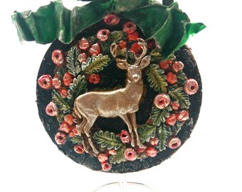 Deer Wreath Solstice Christmas Winter Ornament Brown Fairy Door
