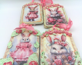 Pink Spring Bunny Rabbit Ornaments Set of 4