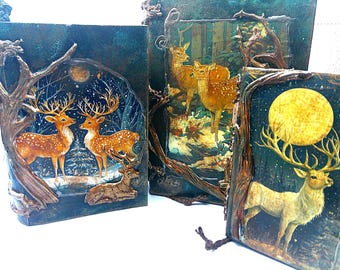 Rustic Sealed Deer Paper Mache Book Boxes