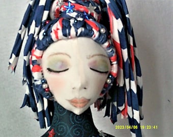 Red White Blue Art Doll Bust Head and Shoulders Soft Figurine Home Decor Display Sculpture