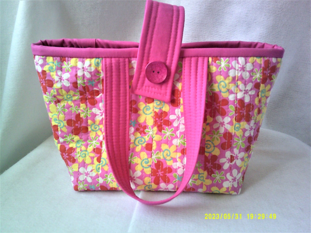 Pink Flower Small Quilted Tote Bag Knitting Sewing Projects Etsy