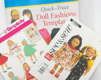 18 inch Doll Patterns See & Sew B6371 Simplicity 2454 Quick Trace Doll Fashion Templates