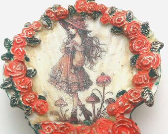 Fairy Girl Long Hair Orange Flower Trinket Dish Seashell