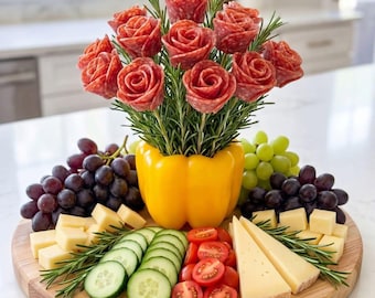 Printable Salami Rose Bouquet Snack Board PDF | Shopping List , Layout Map Instant Download| Party Appetizer Platter Host Checklist