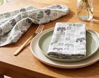 Servilletas de algodón con estampado de elefante, juego de servilletas de tela con estampado de bloques, servilletas de mesa reutilizables, servilletas de mesa ecológicas, servilletas hechas a mano en la India.