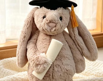 JC Graduation Bunny Plush, Doctor Rabbit Stuffed Toy, Graduation Gift for Her cute plushie stuffed animal