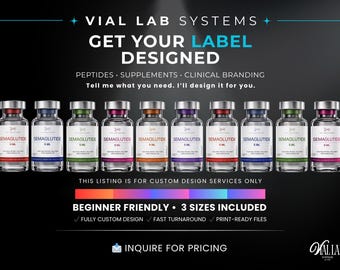 Graphic Design Custom Peptide Service for Peptide Vial Label Template Supplement Private Branding Bottle Vial Packaging Labels Sheets Assets