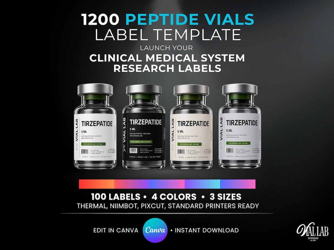 Research Labels 1200 Peptide Vials Label Template Bundle Canva Editable Clinical ...