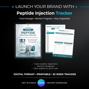Peptide Injection Tracker Planner 52 Week Editable Peptide Print Peptide Written Tracker Peptide Dose Tracker Canva Template InstantDownload