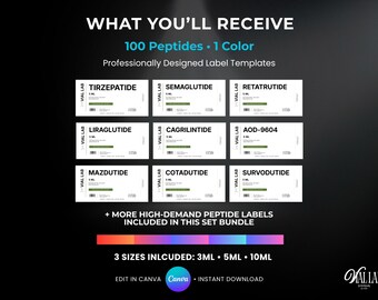 DIY Inkjet Laser Clinical Peptide Vials Label Templates Clean Medical White Labels Editable Canva 300 Label 3 Size Research Label Vial Print