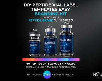 DIY Peptide Vials Label Templates Canva Editable Printable 3ml 5ml 10ml Bottle Stickers Easy Branding Kit Vial Label Stickers Peptides Sizes