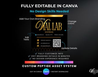 DIY Peptide Luxury Black & Gold Price List Header Canva Template Editable Business Branding Banner Assets 8 Sizes Peptide Price List Sheets