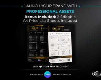 Luxury Peptide Branding Kit Canva Template Black Gold Header Assets Premium Business Design Price List Sheets DIY Black Gold Peptide Header