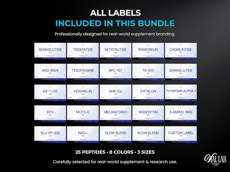 Peptide Vials Label Template Canva Editable 25 Labels 6 Gradient Colors ...