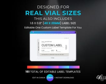 DIY Peptide Vials Label Template Canva Editable Metallic Clinic Branding Kit Futuristic Pharma Sticker Design Silver Luxe Inkjet Laser Print