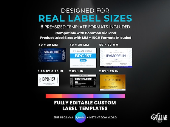 dna health bpc 157 amazon DIY Premium Peptide Vials Label Templates Custom Label Canva Editable 15 Luxury Clinical Sticker Designs Printable Branding Bundle MM & Inch Injectable Pet Vitamin Supplement