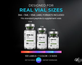 Inkjet Laser Modern Gray Peptide Vials Label Template Stone Gray Minimalist Labels Editable Canva Peptides Pharma Branding 300 Labels Prints