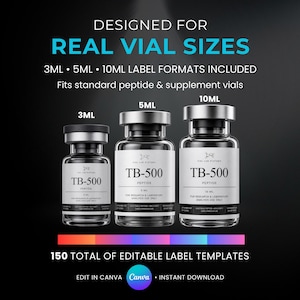 Niimbot Thermal Gray Minimalist DIY Peptide Vials Label Templates Neutral Luxury Bottle StickerClinical Aesthetic 150 Labels 3 Sizes Phomemo
