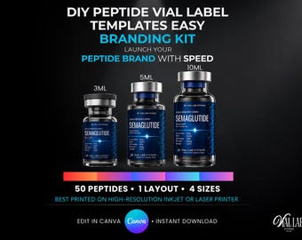 DIY Peptide Vials Label Templates Canva Editable Printable 3ml 5ml 10ml Bottle Stickers Easy Branding Kits Label Stickers Inkjet Laser Print