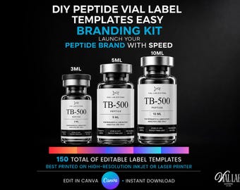DIY Inkjet Laser Print Gray Minimalist DIY Peptide Vials Label Templates Neutral Luxury Bottle Sticker Clinical Aesthetic 150 Labels 3 Sizes