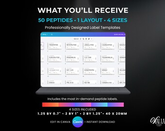 DIY Silver Luxe Peptide Vials Label Template Canva Editable 50 Labels 4 Size Metallic Clinical Branding Kit Futuristic Pharma Sticker Design