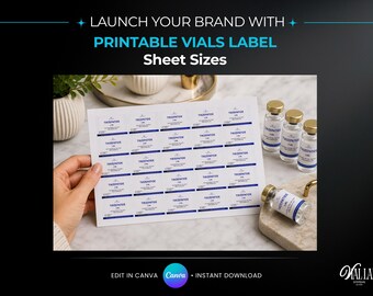 Printable Peptide Vials Label Placement Sheet Editable Canva Template A4 3ml 5ml 10ml Vials Sticker Alignment Guides Supplement Branding Kit