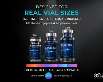 Easy DIY Peptide Vials Label Templates Canva Editable Printable 3ml 5ml 10ml Bottle Stickers Branding Kit Vial Label Stickers Peptides Sizes