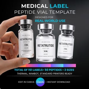 Phomemo Medical Label Templates Canva Editable 50 Vial Labels 4 Sizes Easy Peptide Vials Branding Kit ReadytoUse DIY Clinical Sticker Design