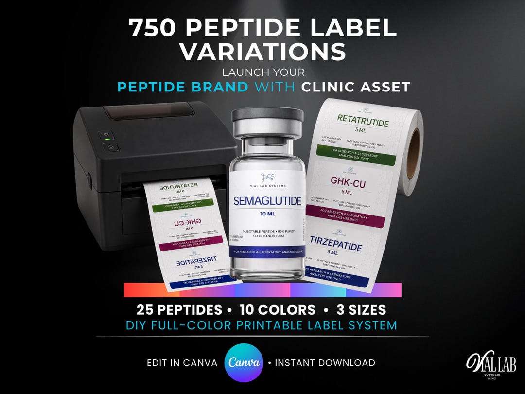 Inkjet Peptide Vials Label Template Canva Editable 25 Labels 10 ...